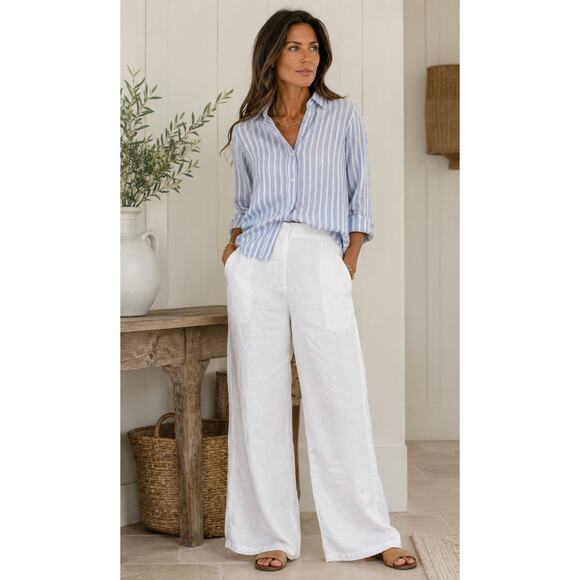 Peck & Peck Pants - Peck & Peck Linen Wide Leg Coastal Grandma Cowboy Relaxed Pants - Size Medium